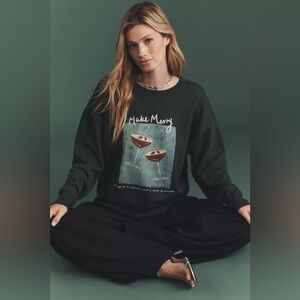 NWT Anthropologie Maeve x Natalia Bagniewska Cocktail Sweatshirt Dark Green S